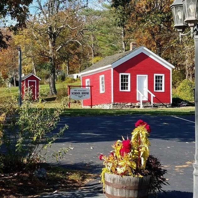 The Schocopee schoolhouse, located in Apple Valley Village, and its one remaining outhouse, is open for visitors.
